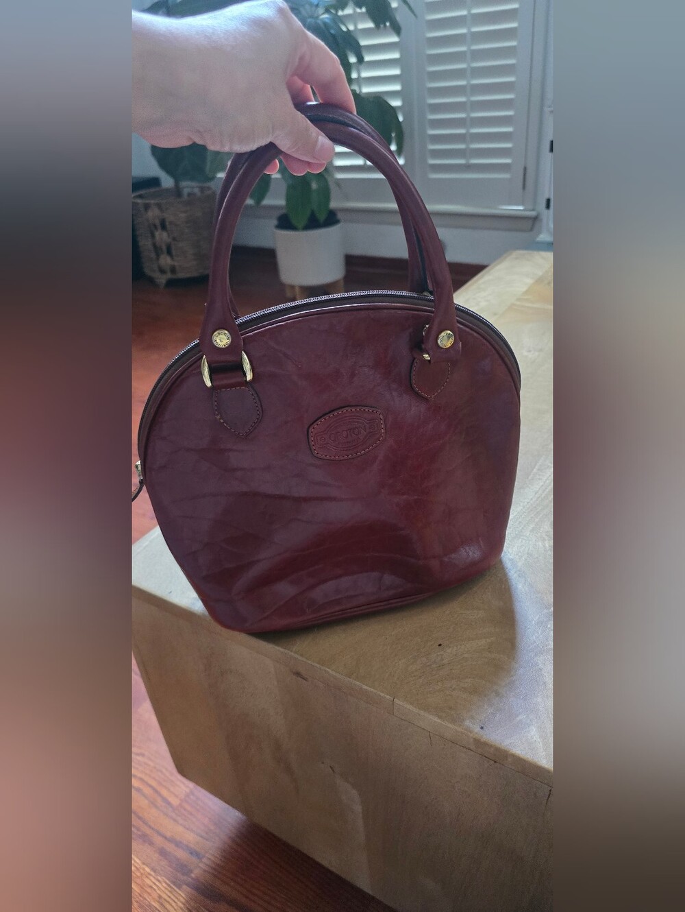 Vintage Oroton Australia Burgundy/Brown Leather Dome Satchel Handbag - Picture 7 of 9